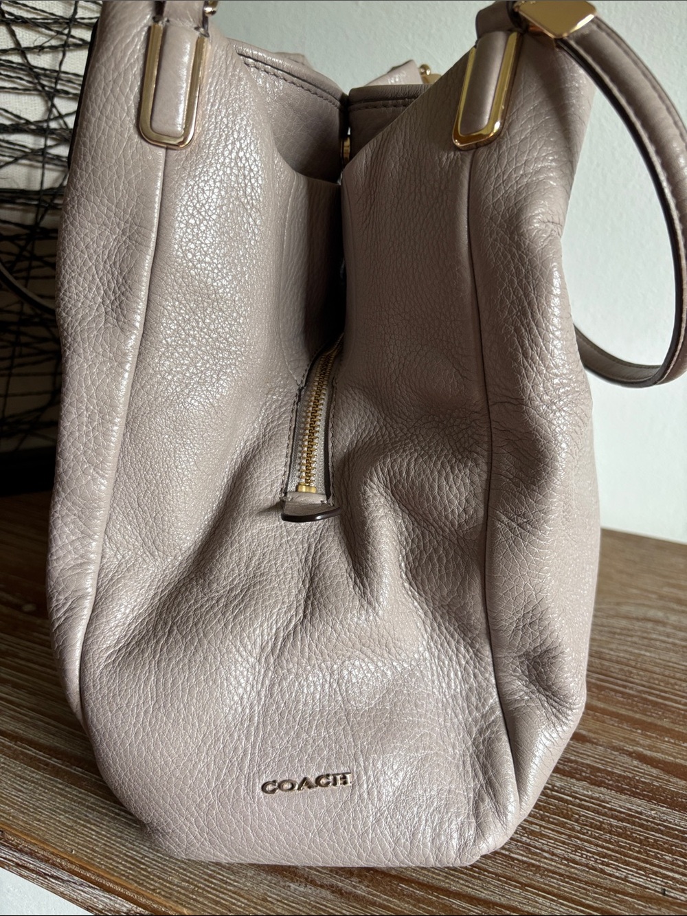 Coach Pebbled Leather Shoulder Bag in Light Taupe Gray - Picture 4 of 7